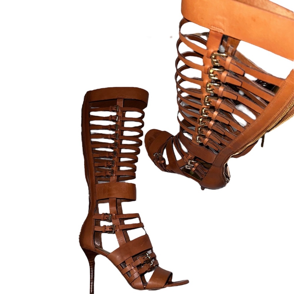 Authentic pre-owned MICHAEL KORS Wesley Knee-High Gladiator Sandal - Brown